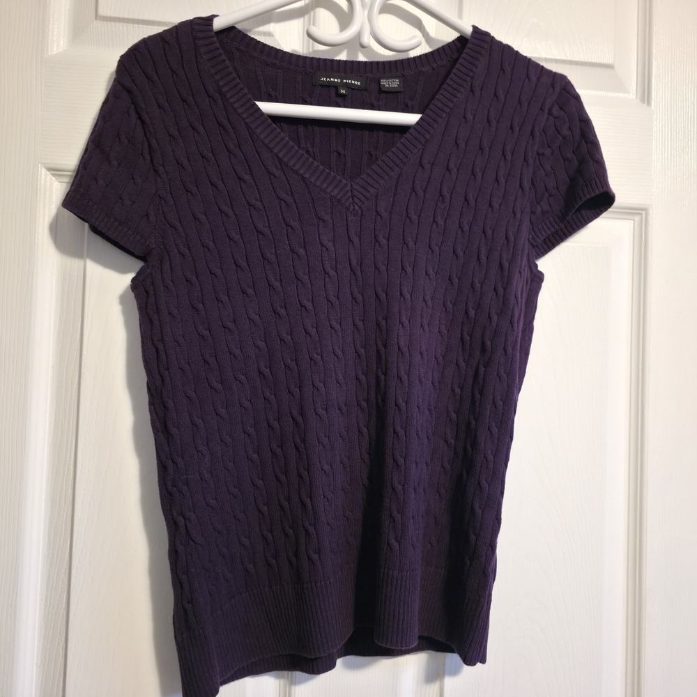 Jeanne Pierre Rich Purple Cable Knit Sweater